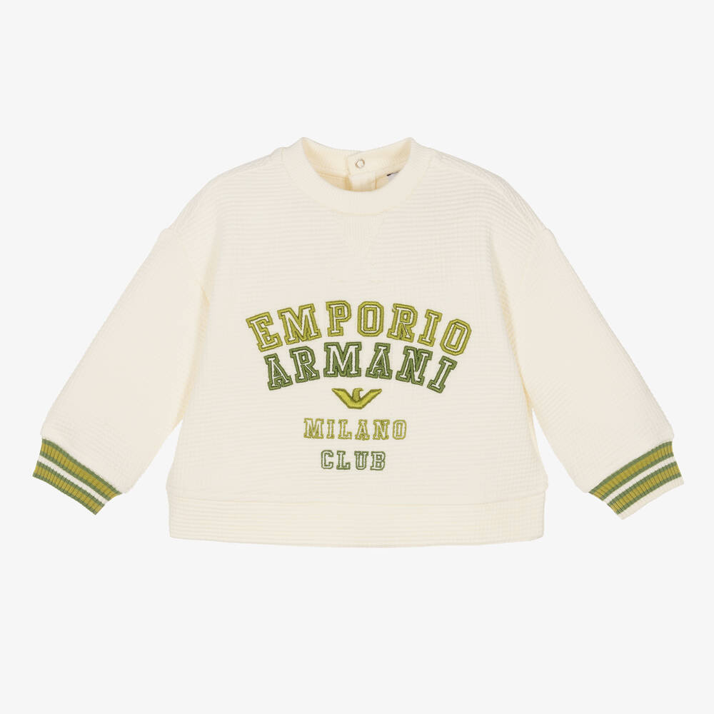 Emporio Armani - Boys Ivory Waffle Cotton Sweatshirt | Childrensalon