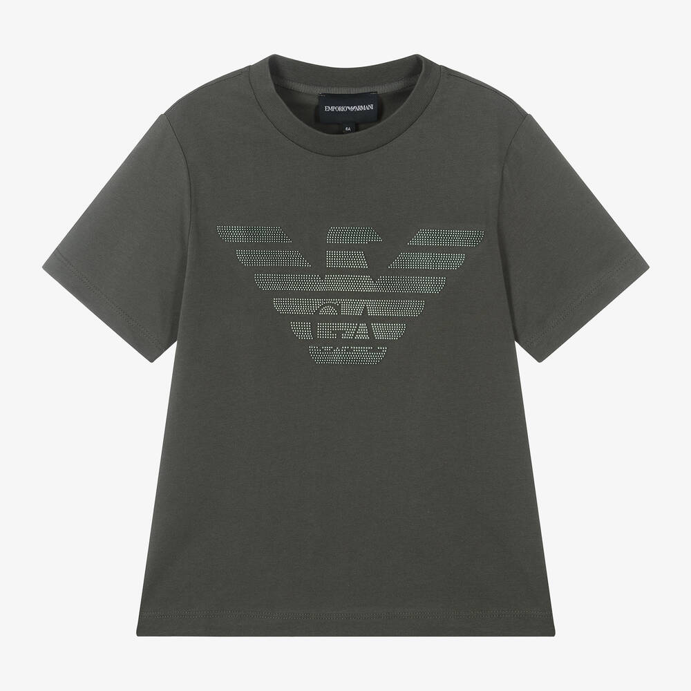 Emporio Armani - Boys Khaki Green Cotton Eagle T-Shirt | Childrensalon