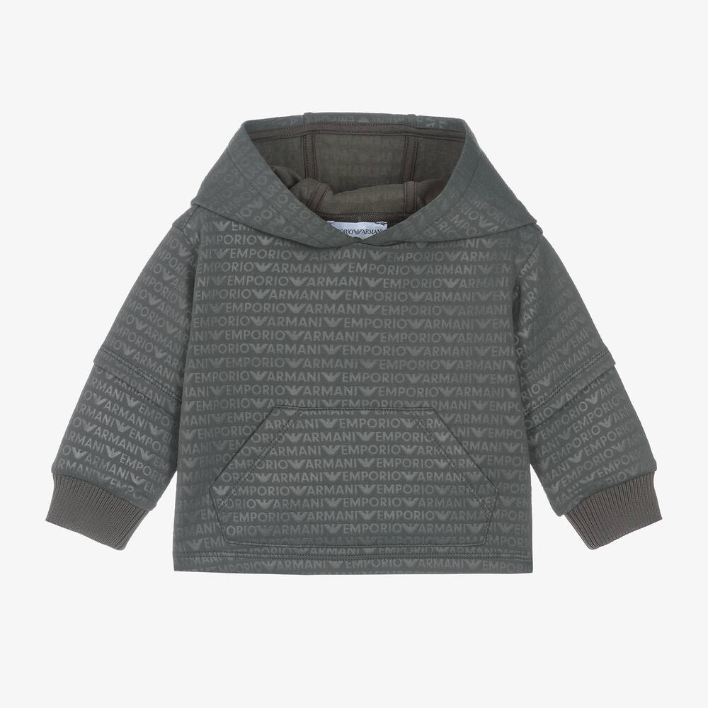 Emporio Armani - Boys Khaki Green Cotton Hoodie | Childrensalon