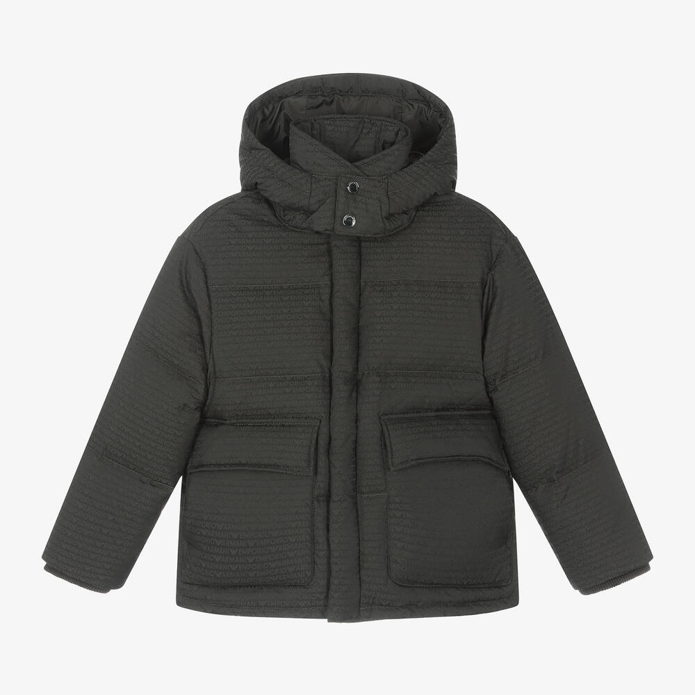 Emporio Armani - Boys Khaki Green Down Padded Jacket | Childrensalon