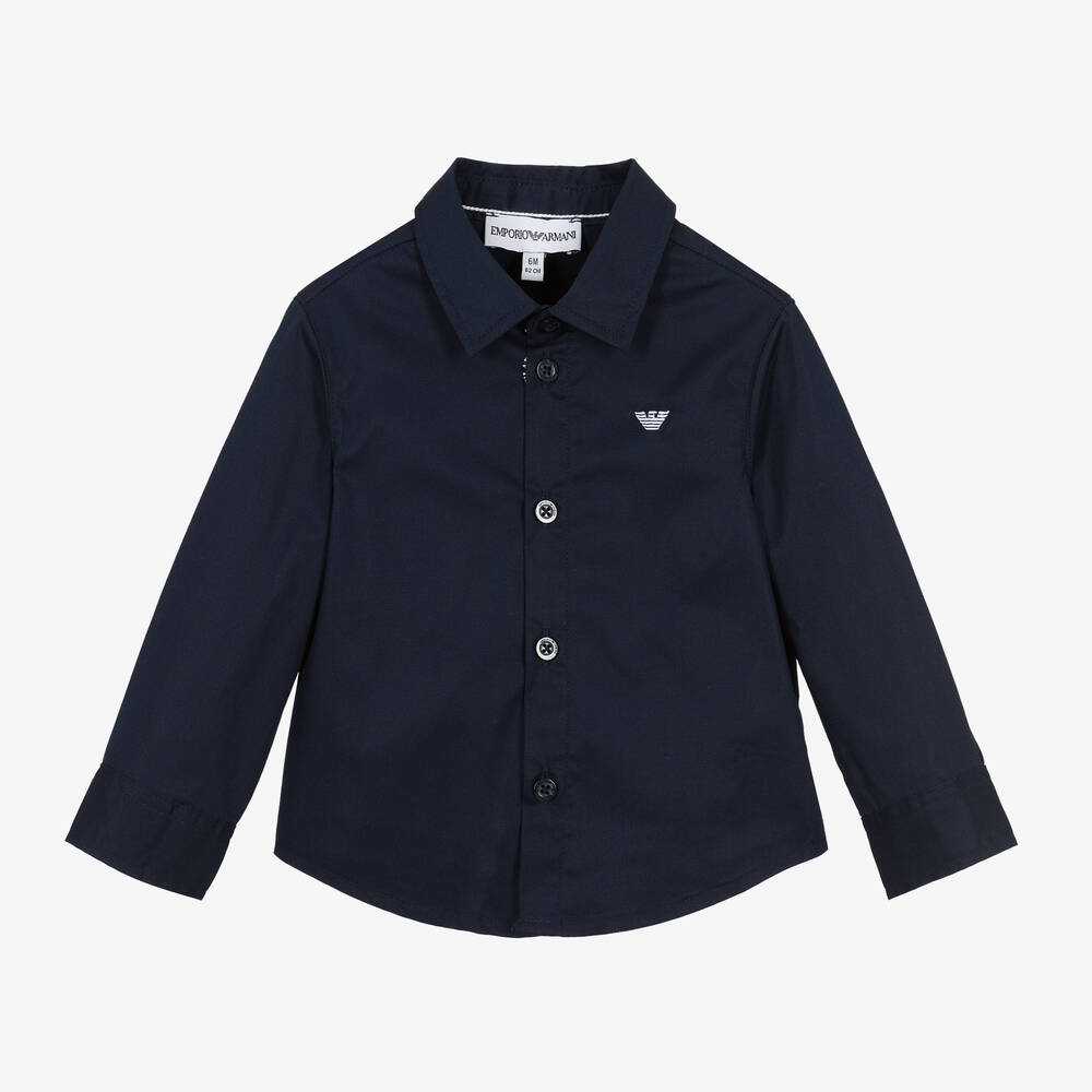 Emporio Armani - Синяя хлопковая рубашка Eagle для мальчиков | Childrensalon