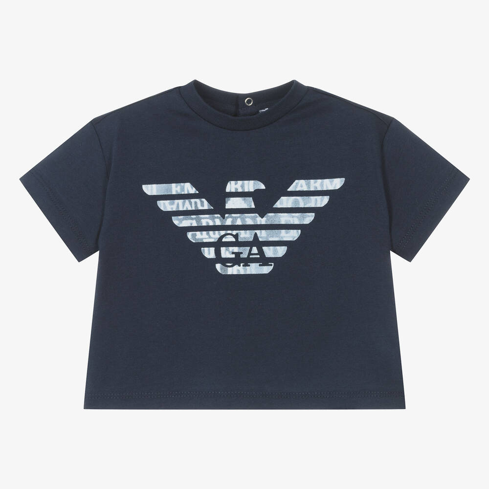 Emporio Armani - Boys Navy Blue Cotton Eagle T-Shirt | Childrensalon
