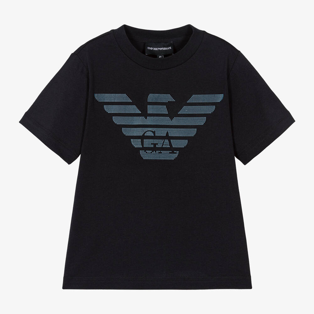 Emporio Armani - Boys Navy Blue Cotton Eagle T-Shirt | Childrensalon