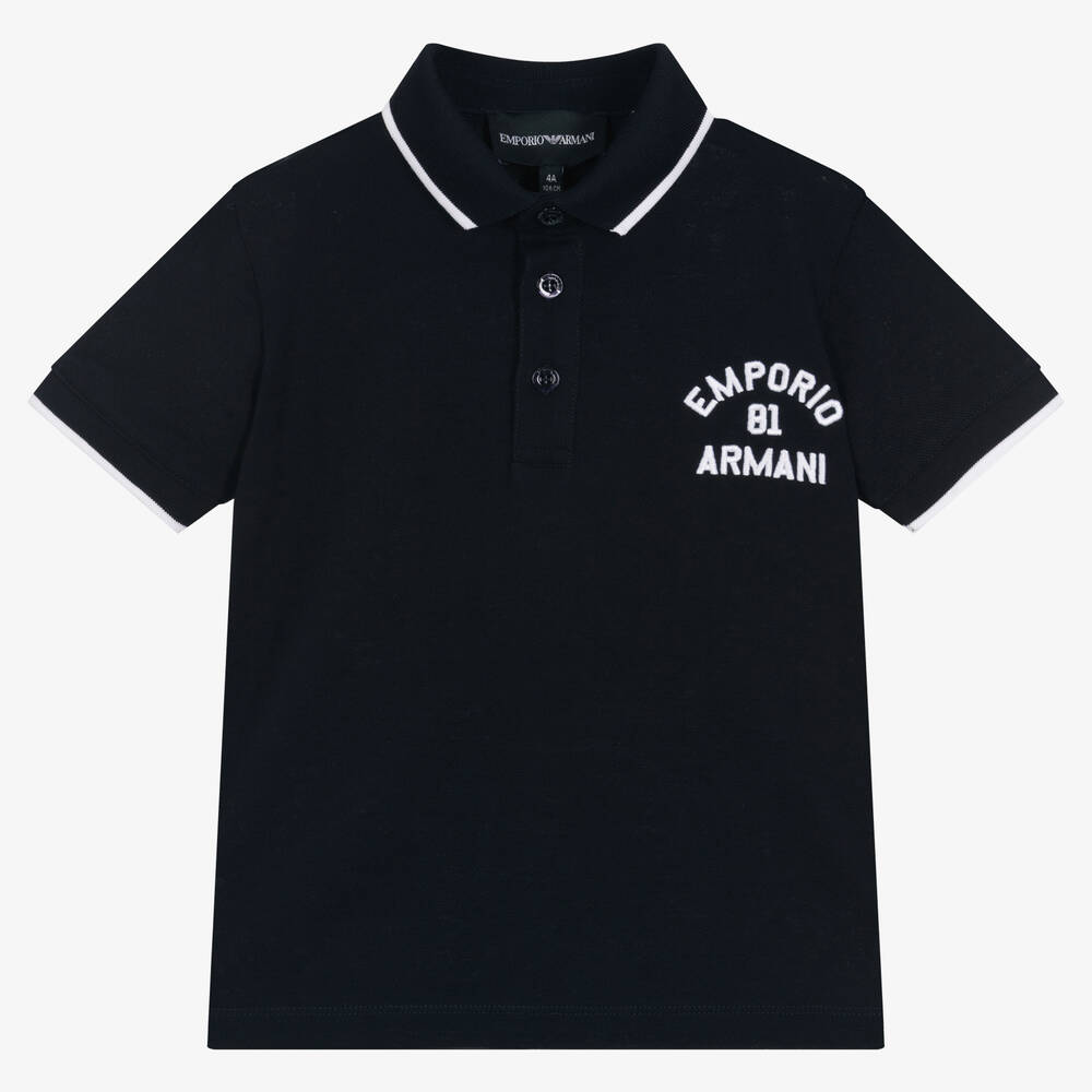 Emporio Armani - Boys Navy Blue Cotton Polo Shirt | Childrensalon