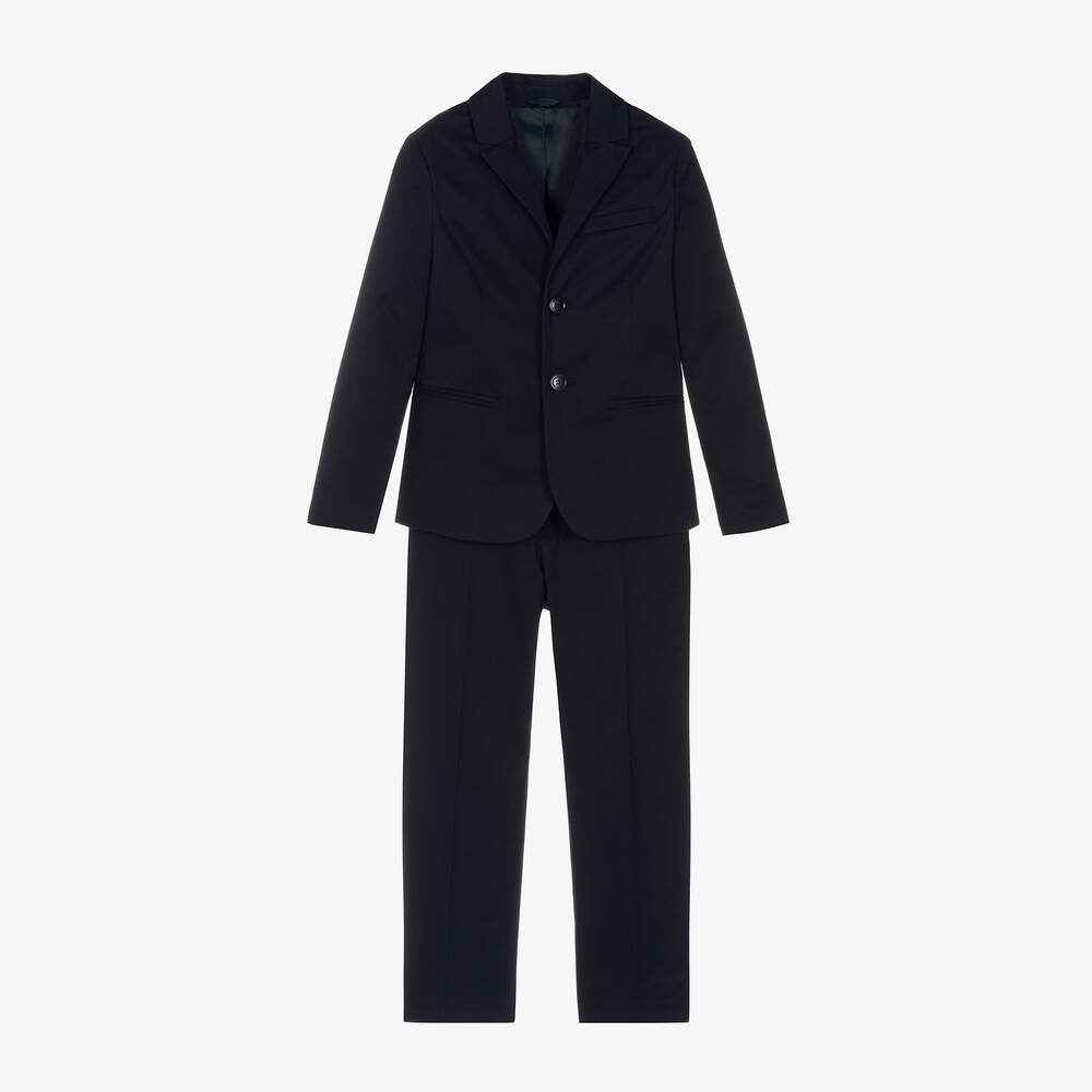 Emporio Armani - Boys Navy Blue Cotton Single-Breasted Suit | Childrensalon
