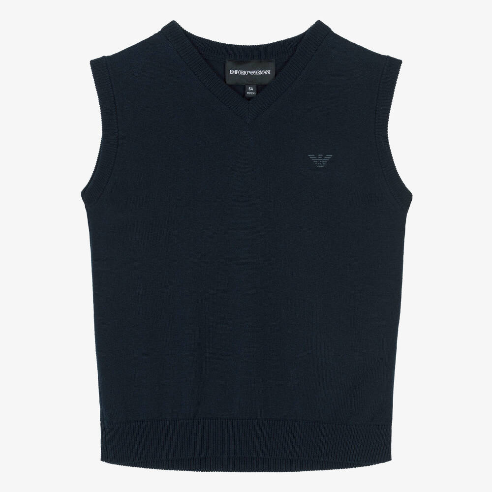 Emporio Armani - Boys Navy Blue Cotton Sweater Vest | Childrensalon