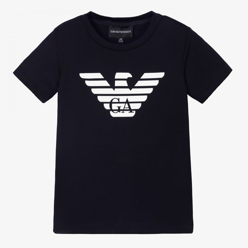 Emporio Armani - Boys Navy Blue Cotton T-Shirt | Childrensalon