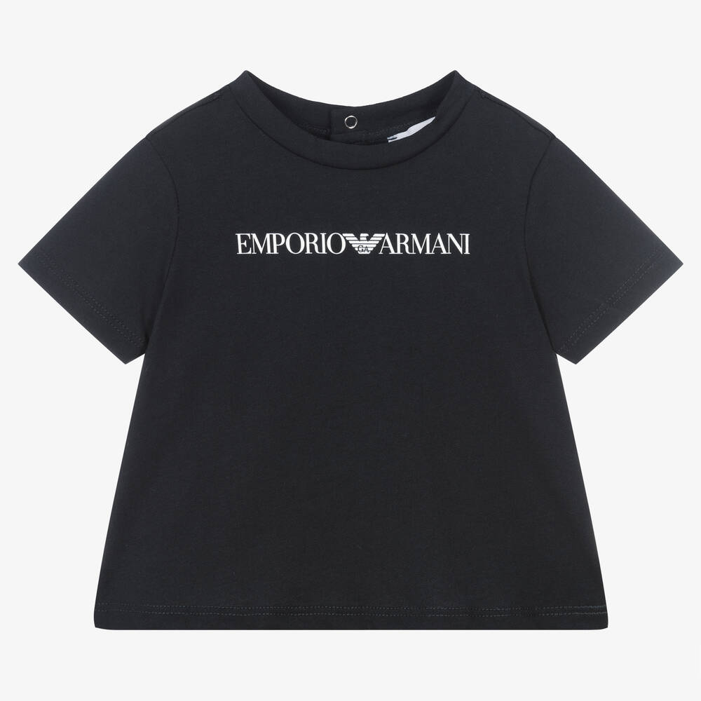 Emporio Armani - Синяя хлопковая футболка для мальчиков | Childrensalon