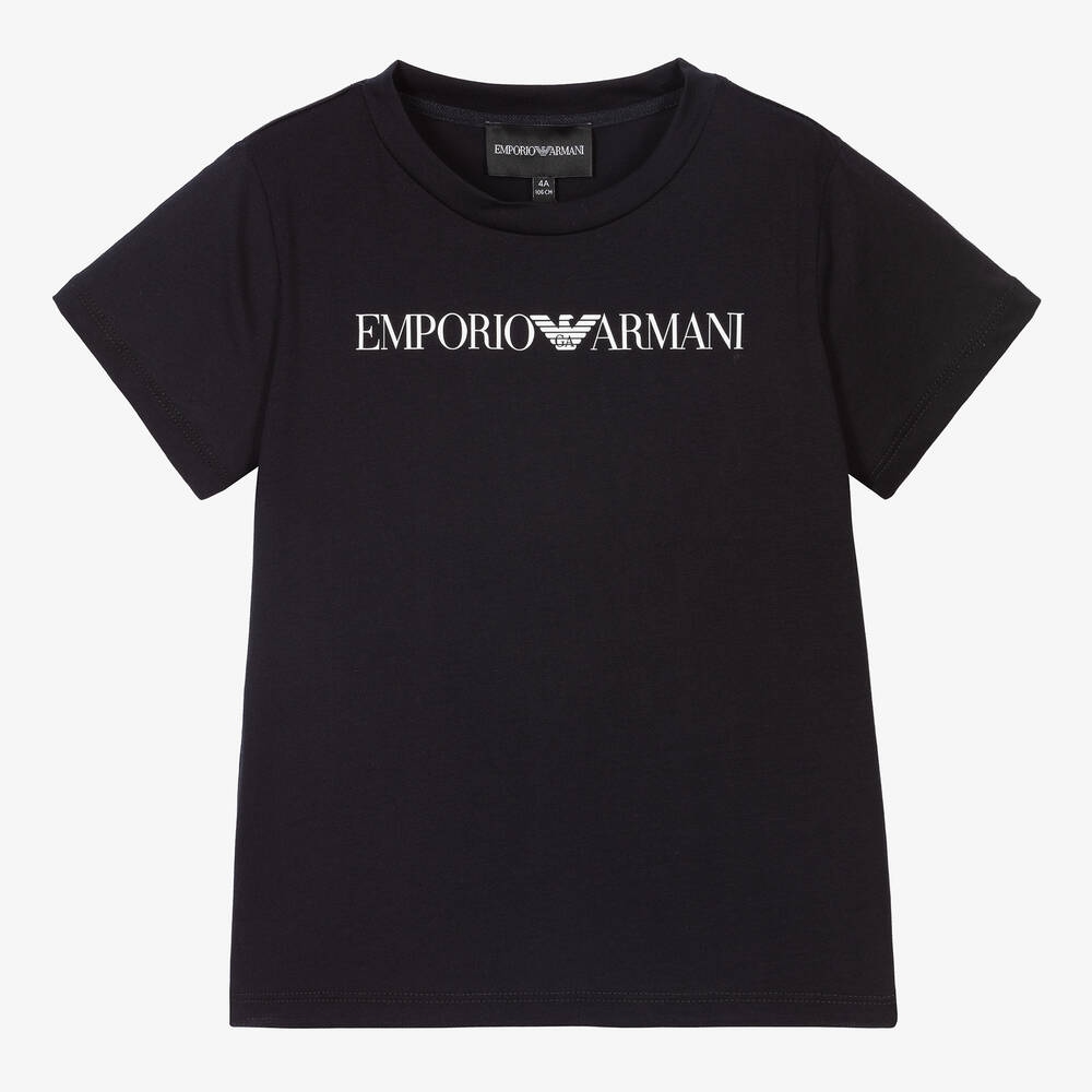 Emporio Armani - Boys Navy Blue Cotton T-Shirt | Childrensalon