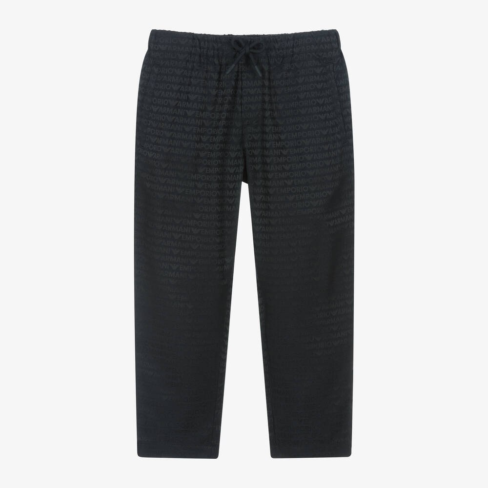 Emporio Armani - Boys Navy Blue Logo Trousers | Childrensalon