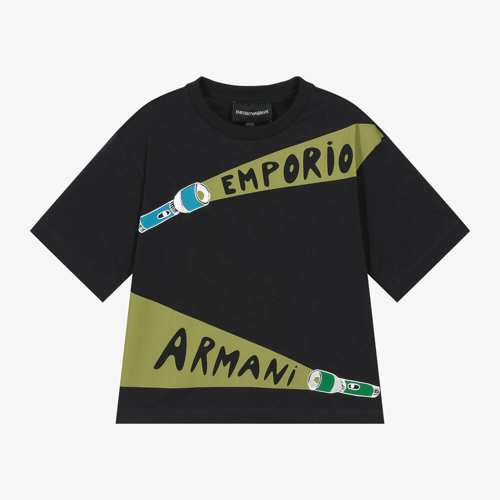 Emporio Armani - Boys Navy Blue Torch Print T-Shirt | Childrensalon