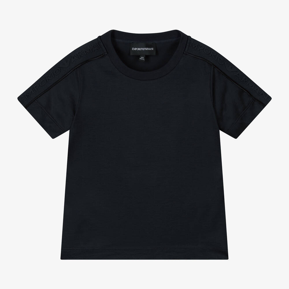 Emporio Armani - Boys Navy Blue Viscose & Cotton T-Shirt | Childrensalon