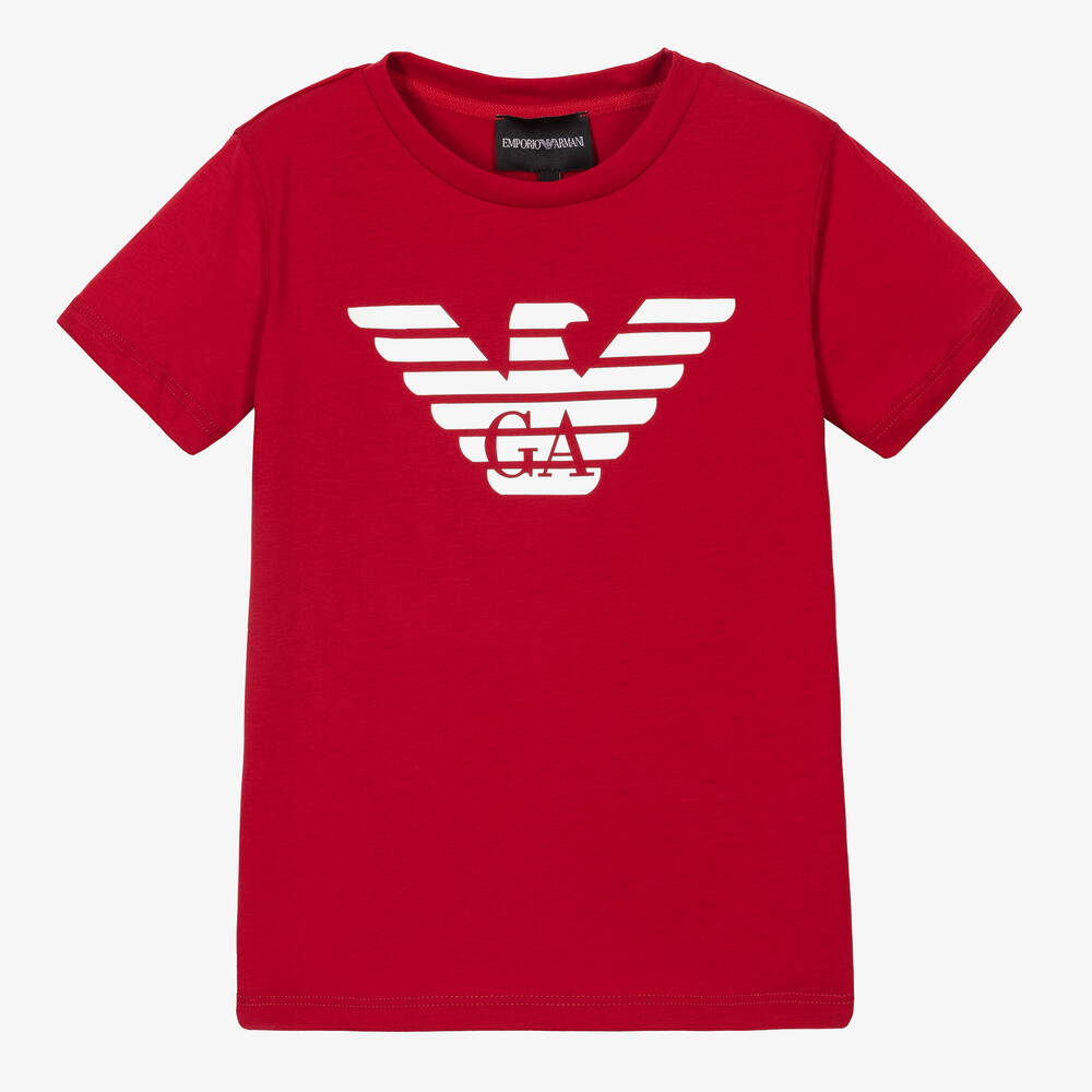 Emporio Armani - Boys Red Cotton Eagle T-Shirt | Childrensalon