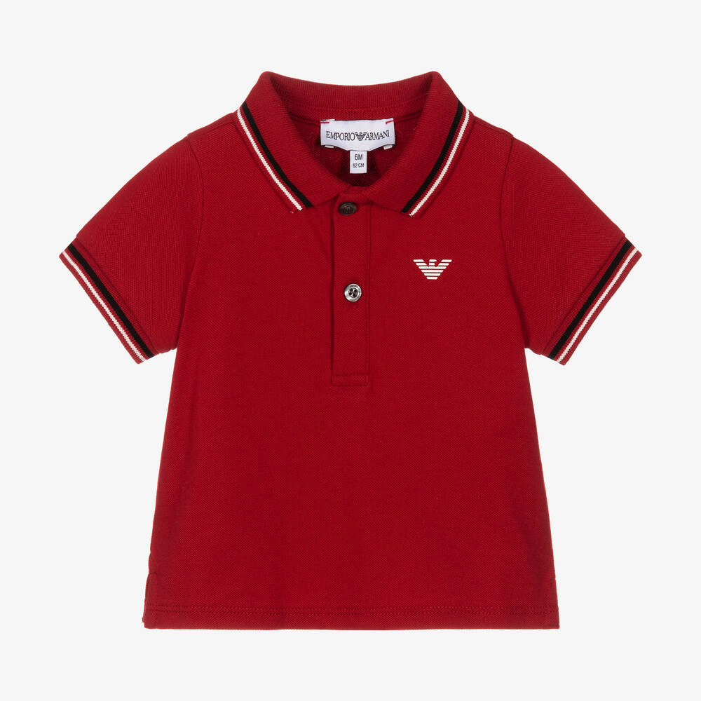 Emporio Armani - Boys Red Cotton Polo Shirt | Childrensalon