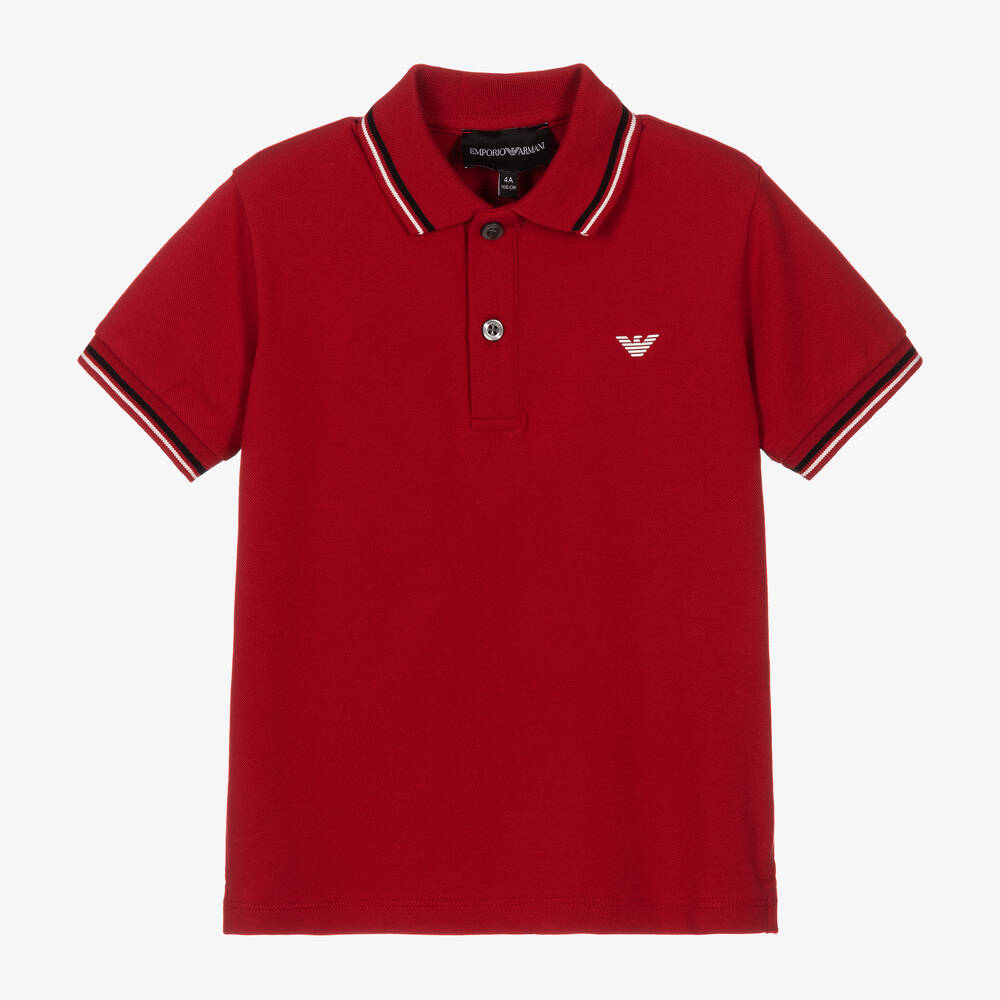 Emporio Armani - Boys Red Cotton Polo Shirt | Childrensalon