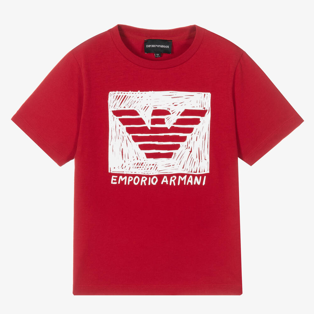 Emporio Armani - تيشيرت قطن لون أحمر للأولاد | Childrensalon