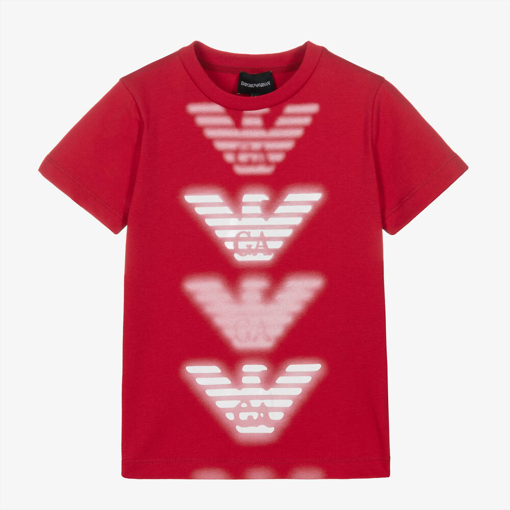 Emporio Armani - Boys Red Cotton T-Shirt | Childrensalon
