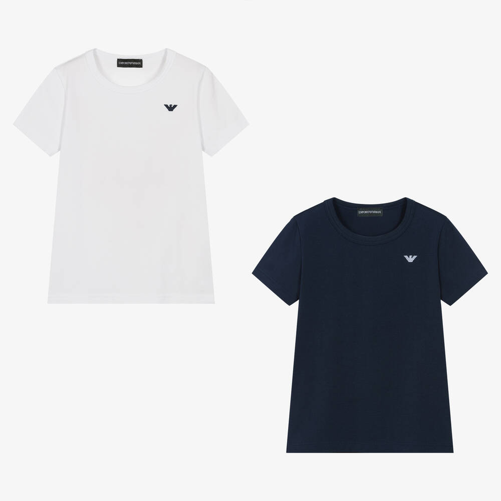 Emporio Armani - Boys White & Blue Vest T-Shirts (2 Pack) | Childrensalon