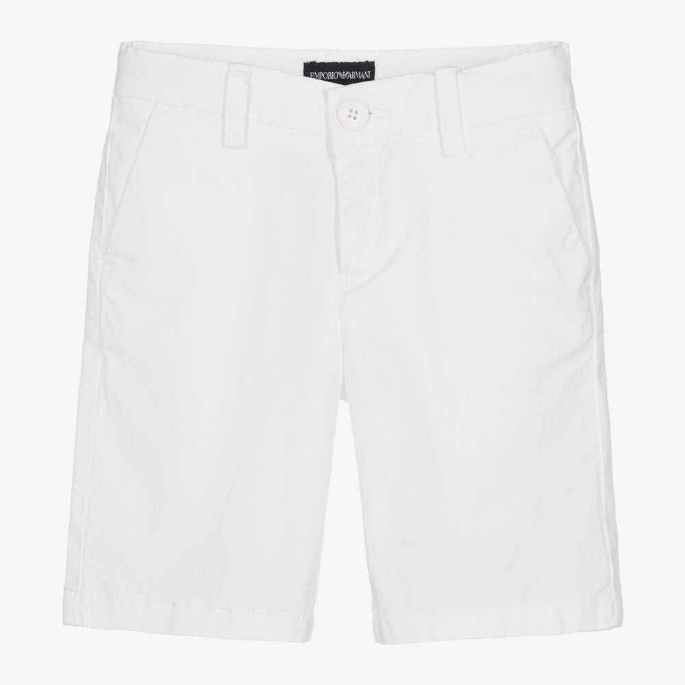 Emporio Armani - Boys White Cotton Chino Shorts | Childrensalon