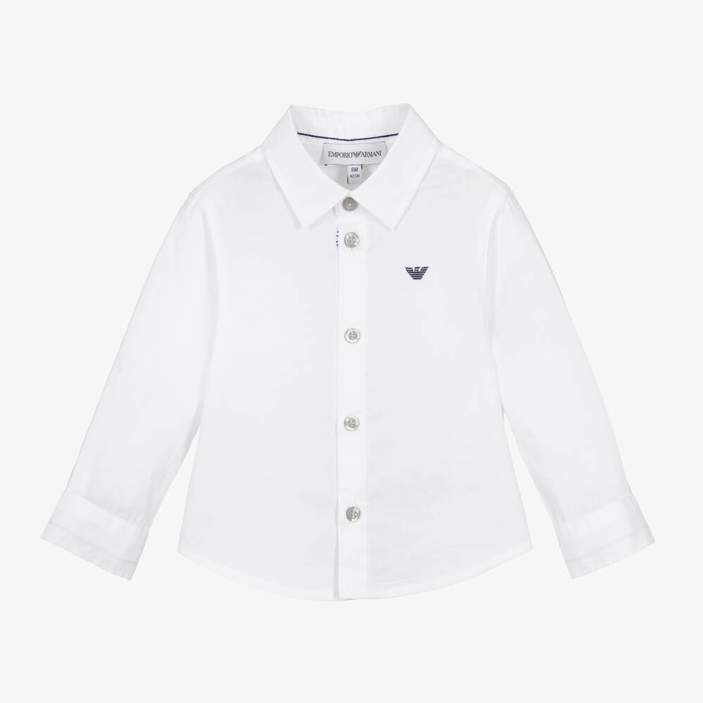 Emporio Armani - قميص بطبعة النسر قطن بوبلين لون أبيض | Childrensalon