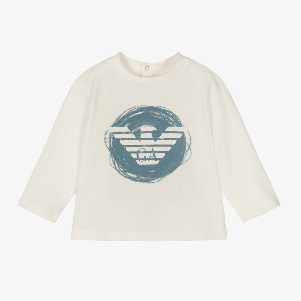 Shop Emporio Armani Boys White Cotton Eagle Logo Top