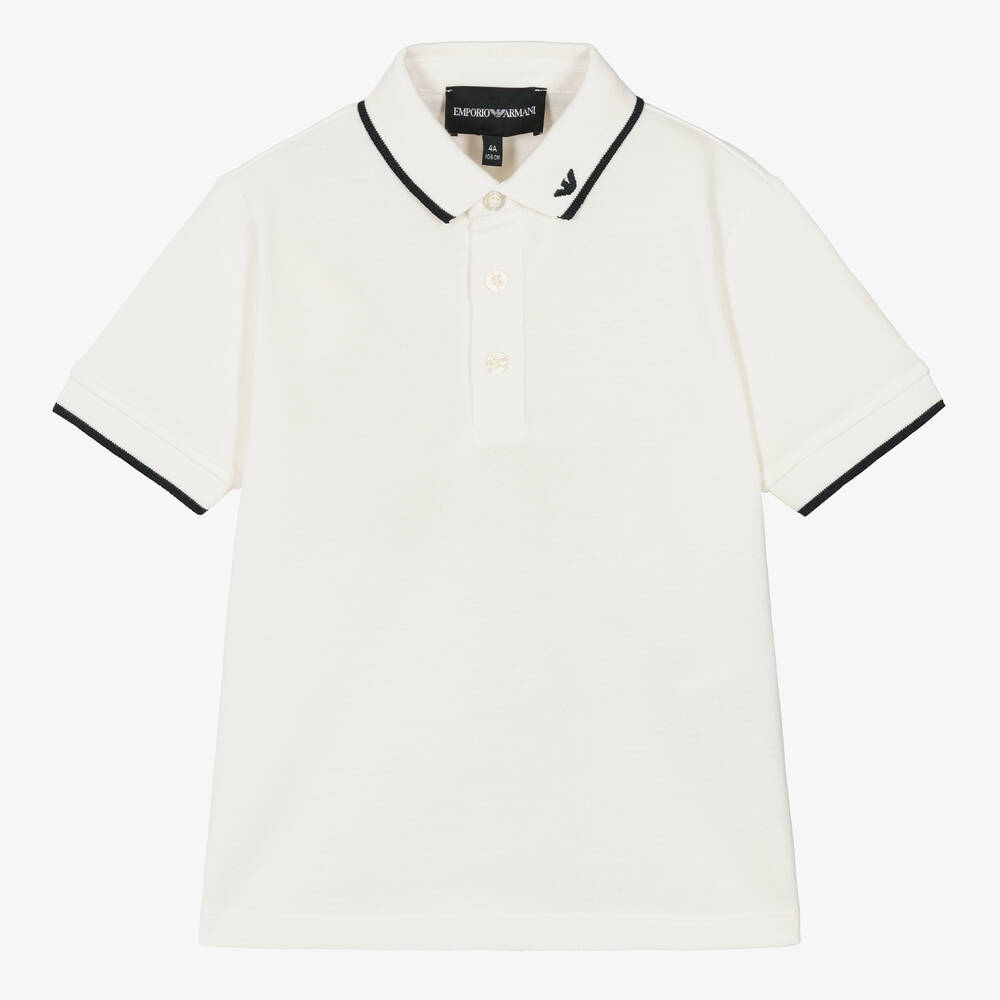 Emporio Armani - Boys White Cotton Polo Shirt | Childrensalon