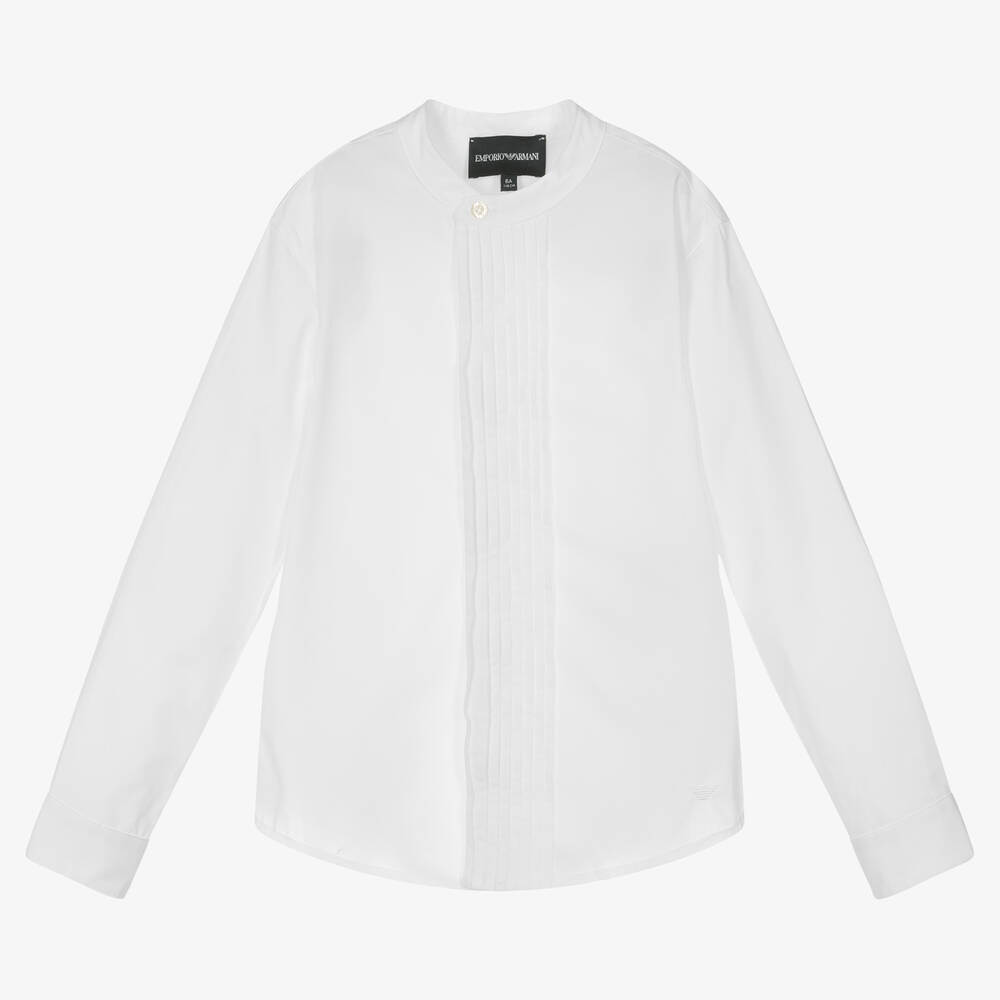 Emporio Armani - Boys White Cotton Poplin Shirt | Childrensalon