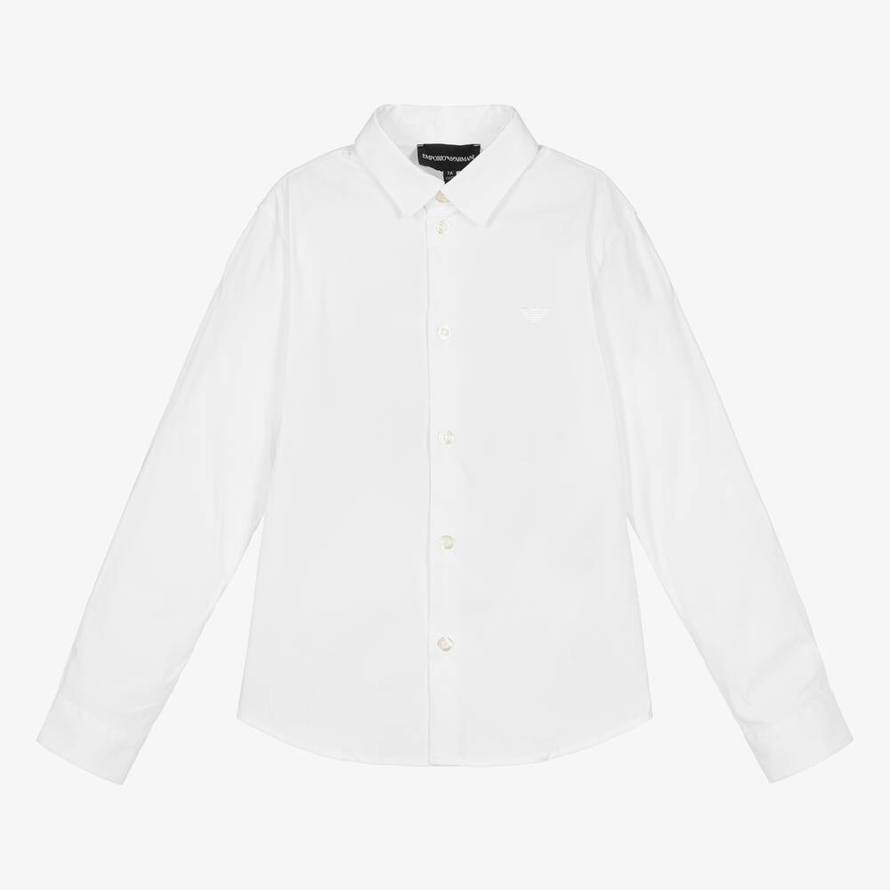 Emporio Armani - Белая рубашка из хлопкового поплина для мальчиков | Childrensalon