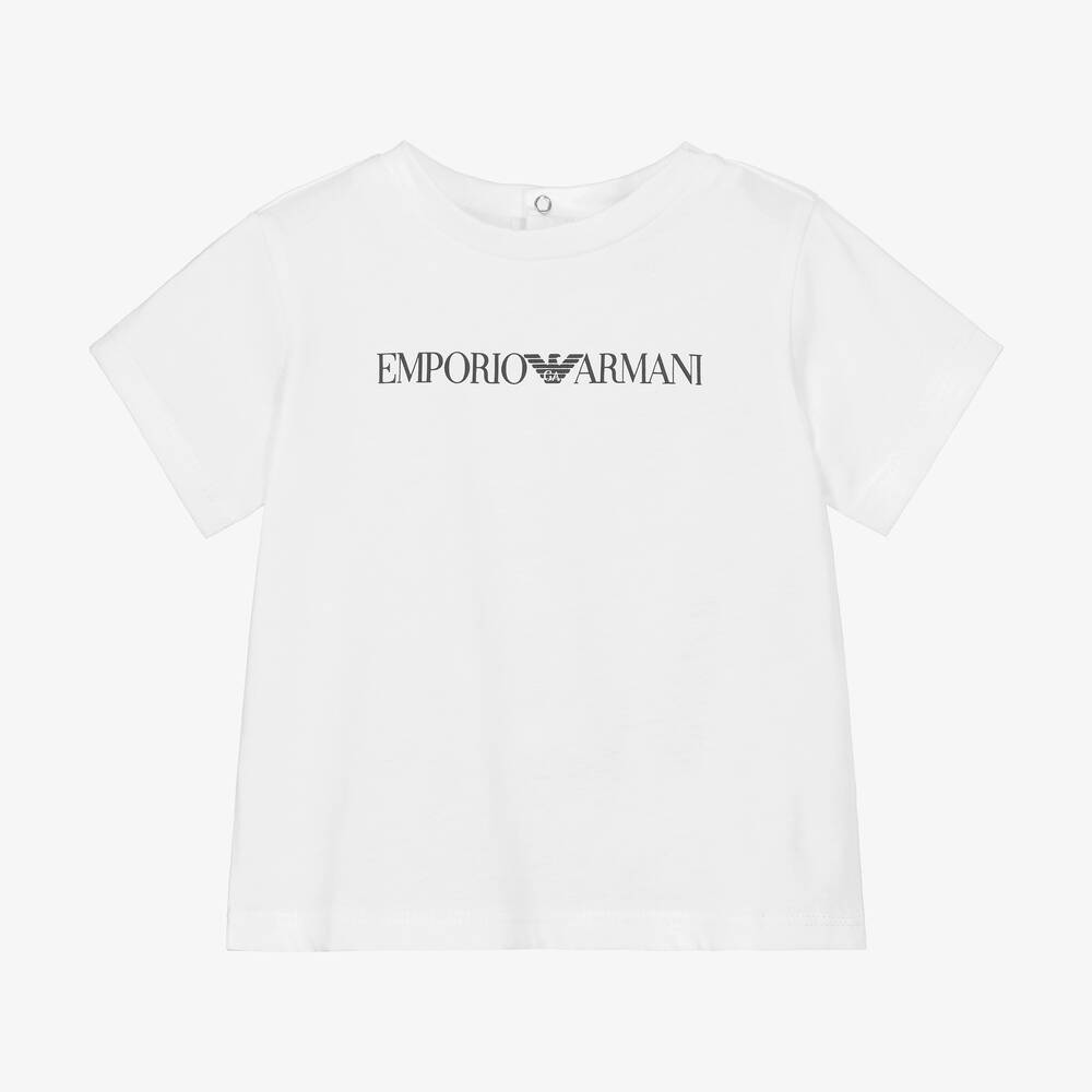 Emporio Armani - Boys White Cotton T-Shirt | Childrensalon