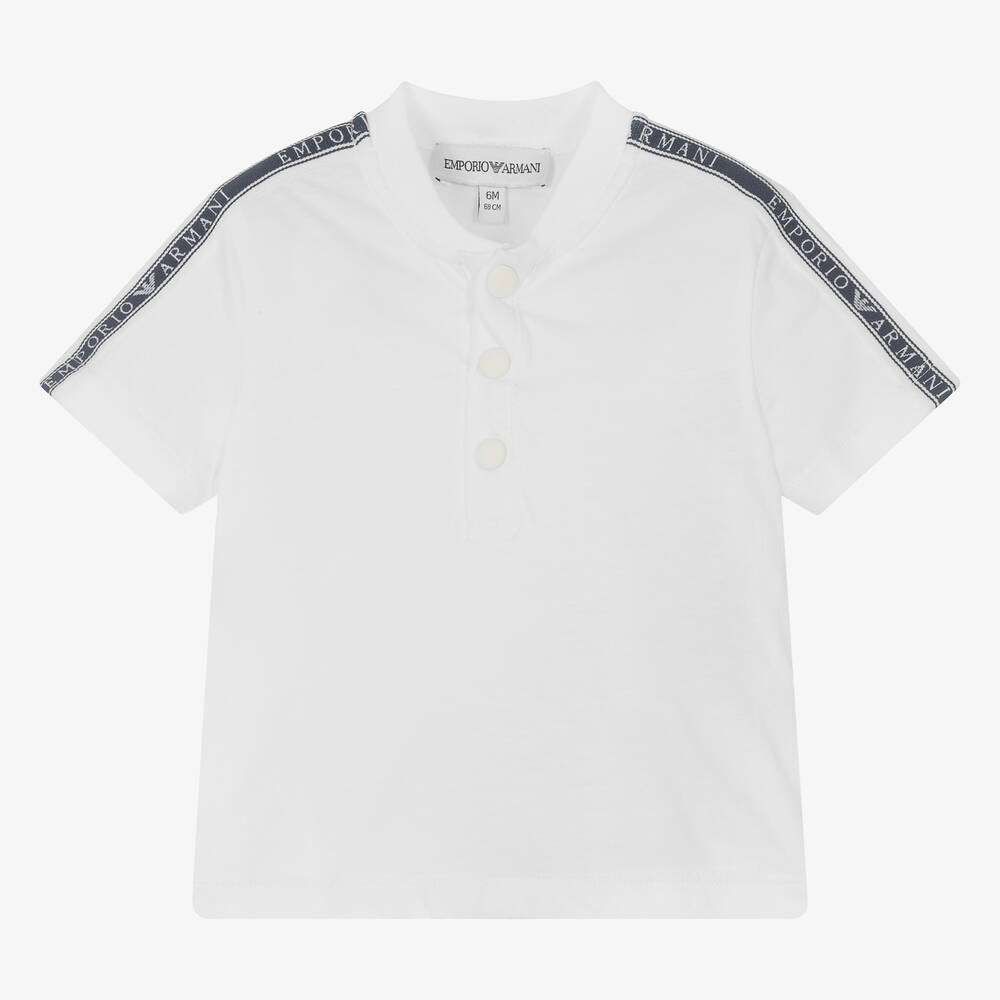 Emporio Armani - Boys White Cotton Taped T-Shirt | Childrensalon