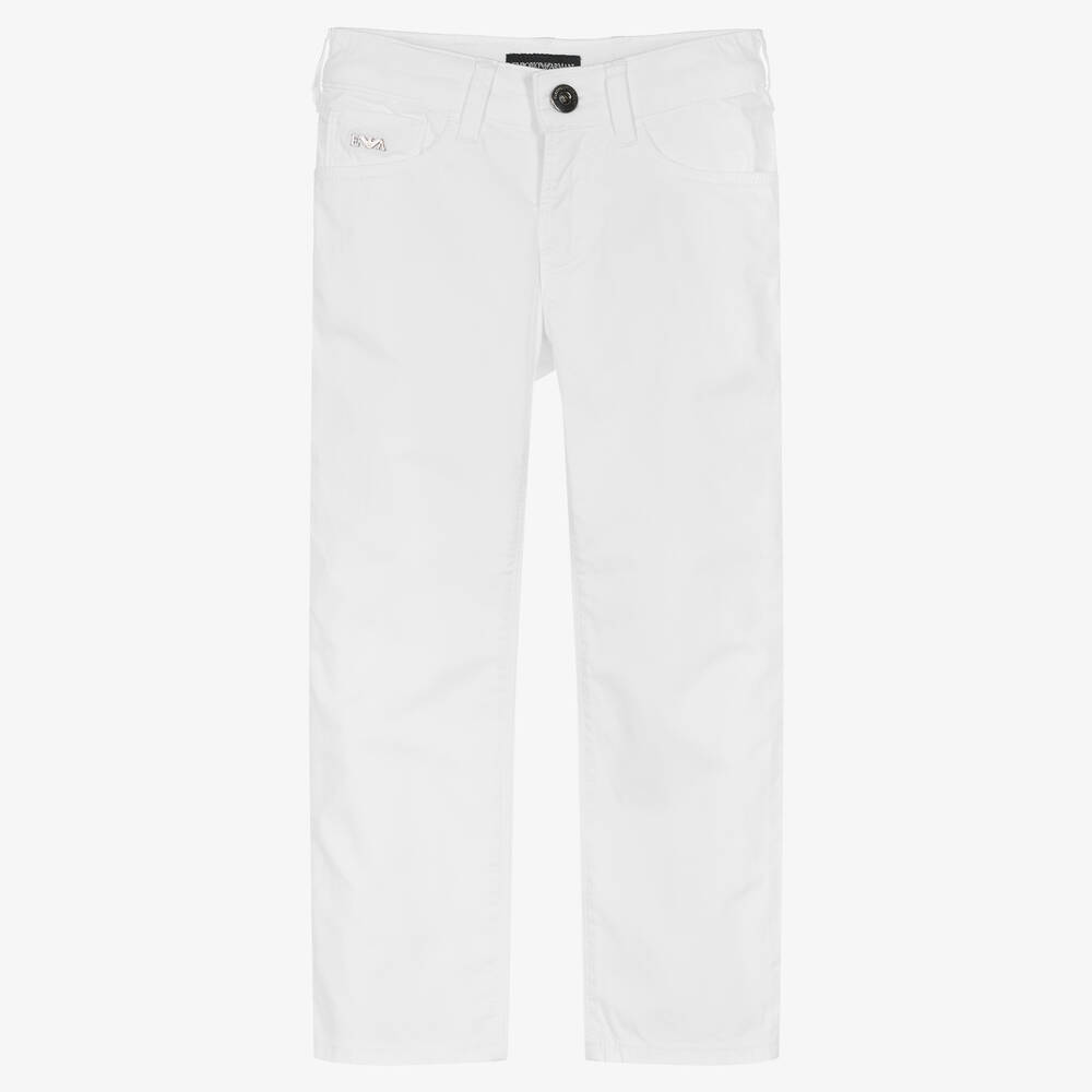 Shop Emporio Armani Boys White Cotton Trousers