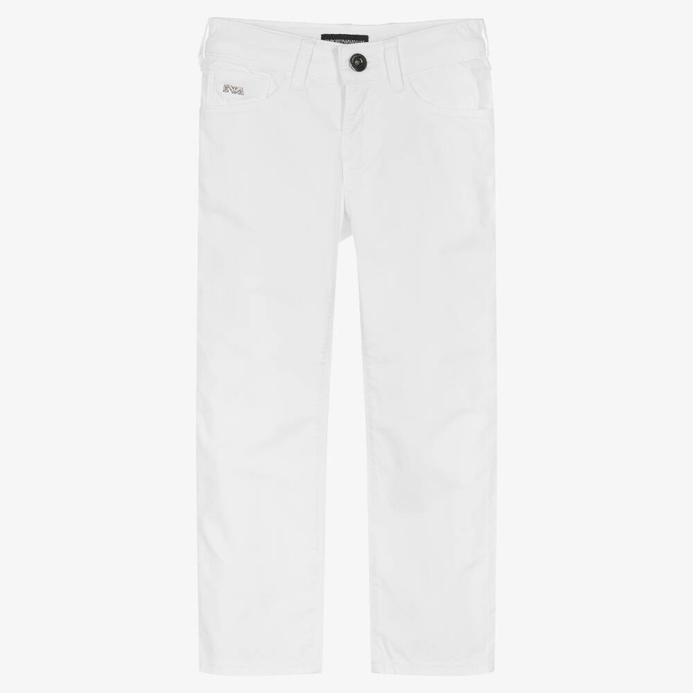 Emporio Armani - Boys White Cotton Trousers | Childrensalon