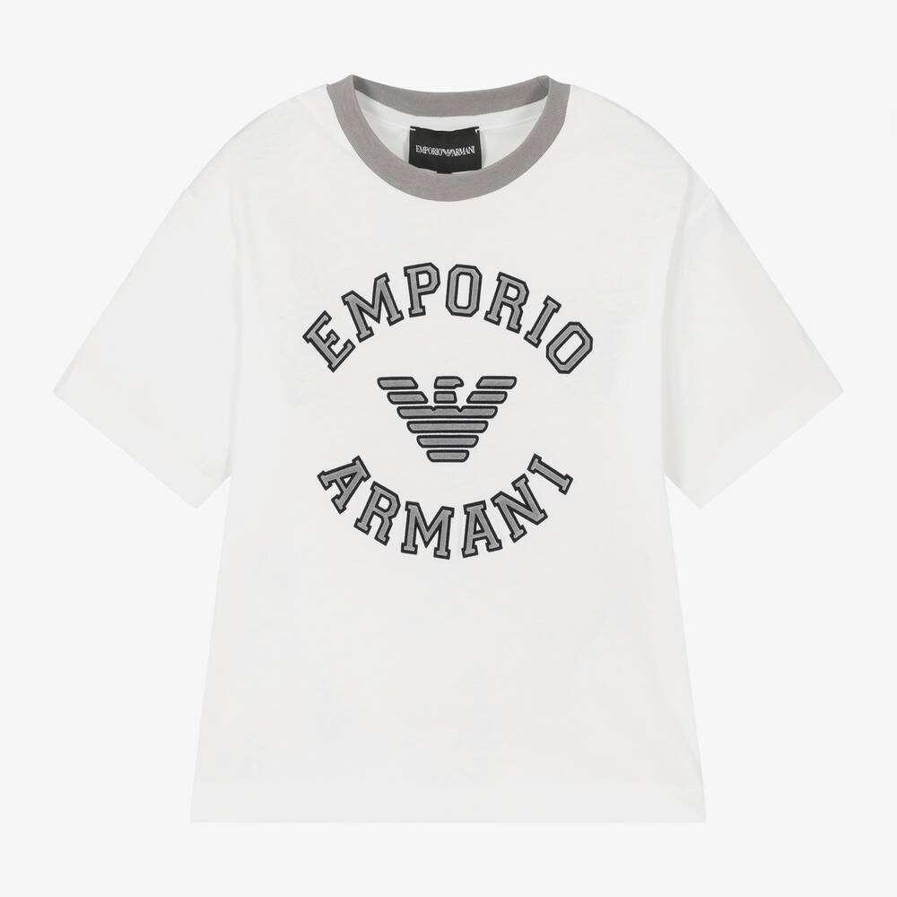 Emporio Armani Kids' Boys White Eagle Cotton T-shirt