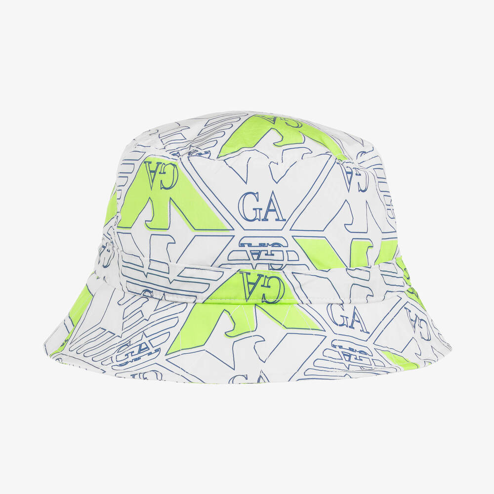 Emporio Armani - قبعة بطبعة النسر لون أبيض وأخضر وأزرق للأولاد | Childrensalon