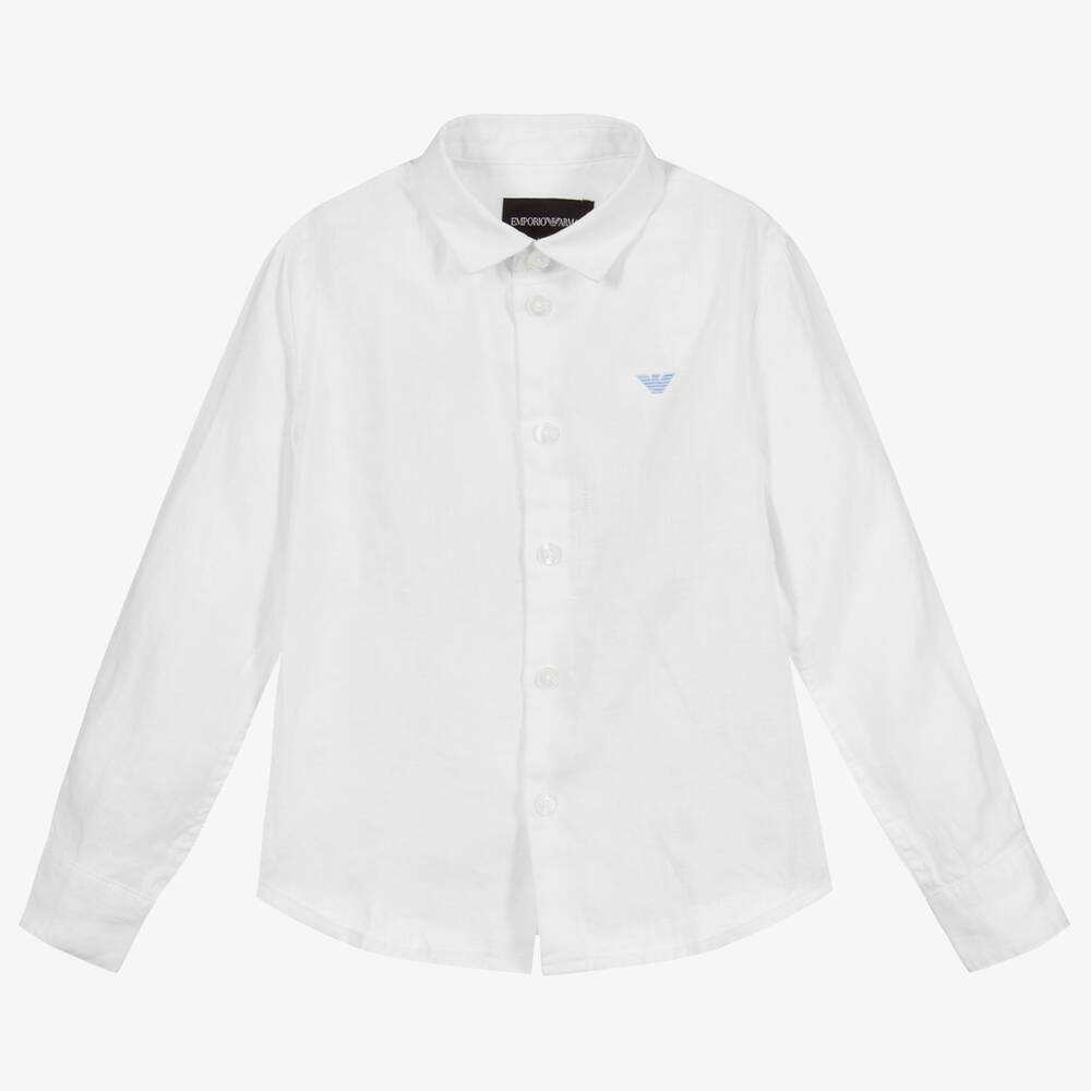 Emporio Armani - Boys White Linen Shirt | Childrensalon