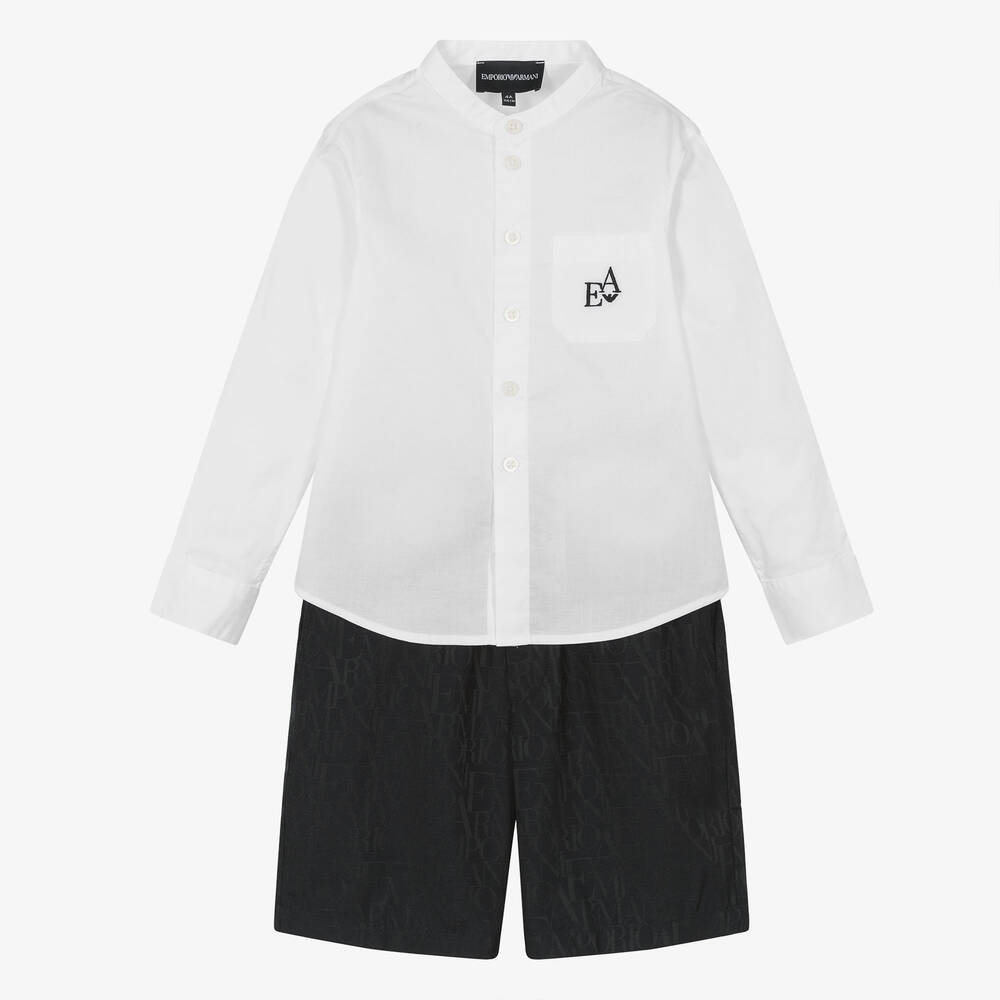 Shop Emporio Armani Boys White & Navy Blue Shorts Set