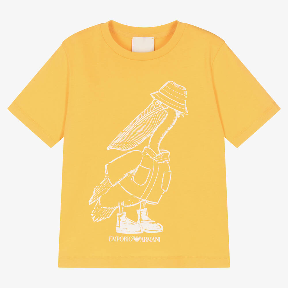 Emporio Armani Kids' Boys Yellow Cotton Pelican T-shirt