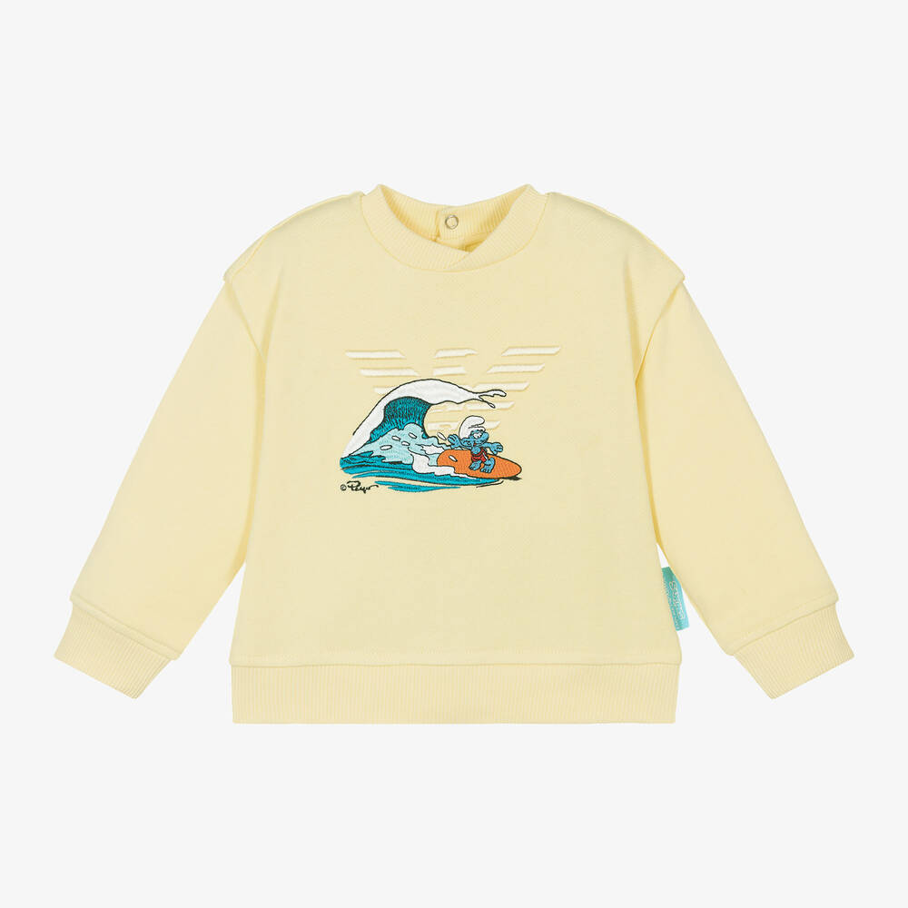 Emporio Armani - Boys Yellow Smurf Cotton Sweatshirt | Childrensalon