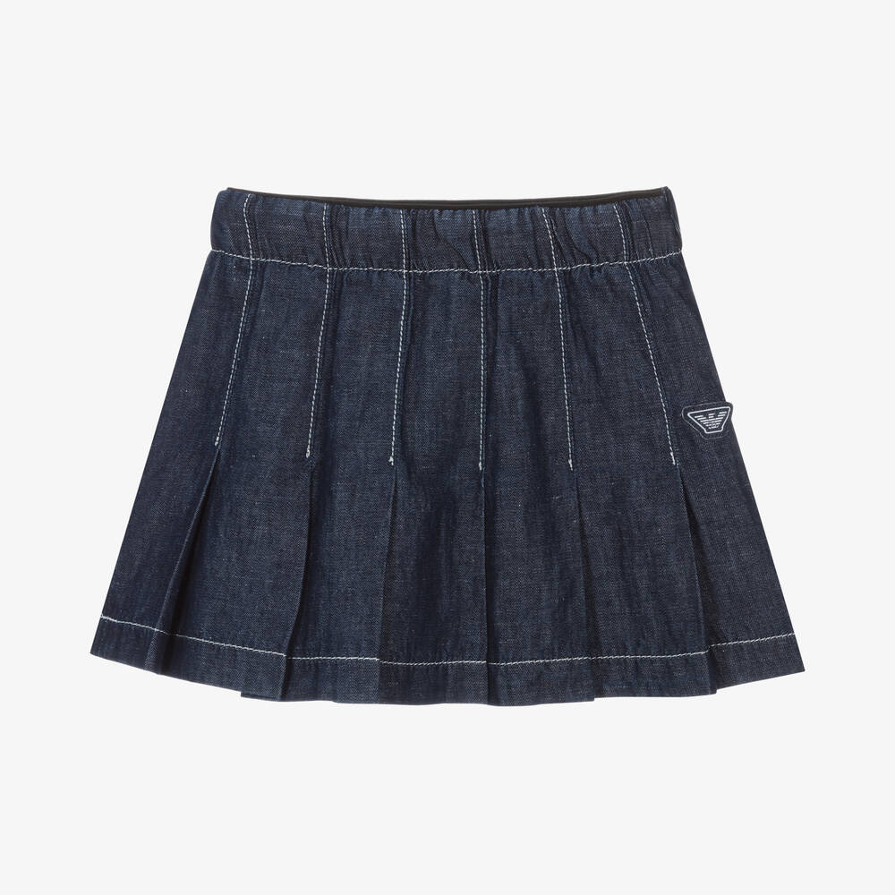 Emporio Armani - Girls Blue Chambray Pleated Skirt | Childrensalon