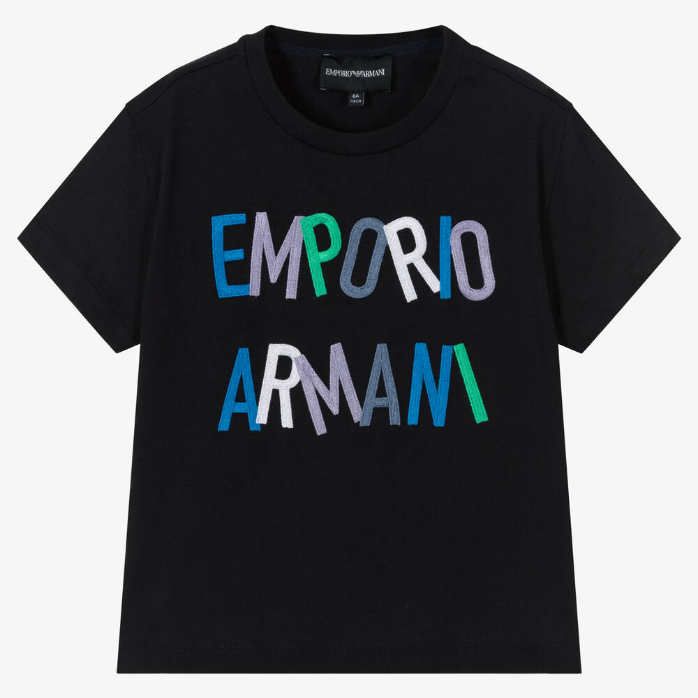 Emporio Armani - T-shirt bleu en coton brodé fille | Childrensalon