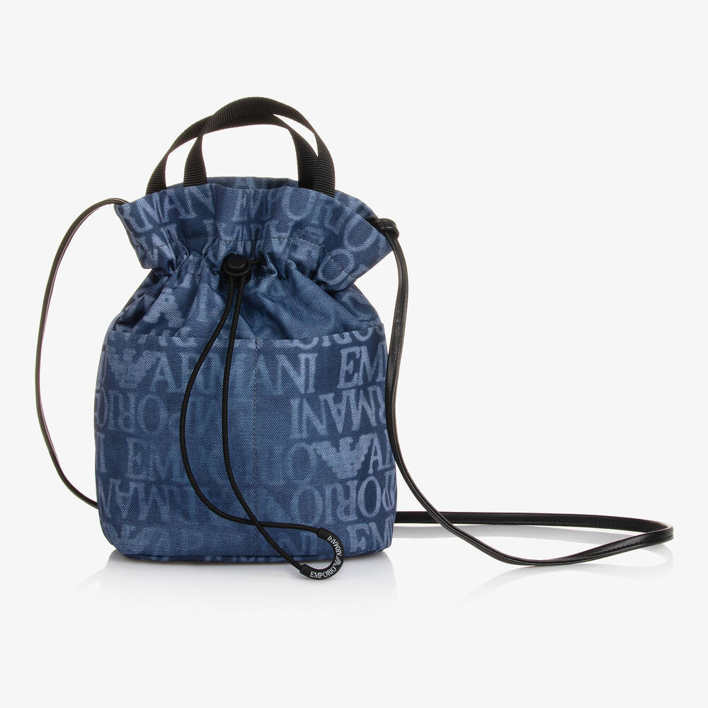 Emporio Armani - Girls Blue Denim-Look Bucket Bag (21cm) | Childrensalon