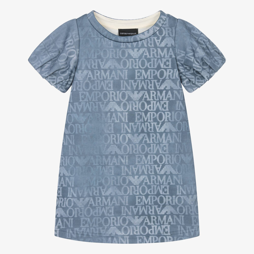Emporio Armani - Blaues Denim-Kleid mit Adlermotiv für Mädchen | Childrensalon