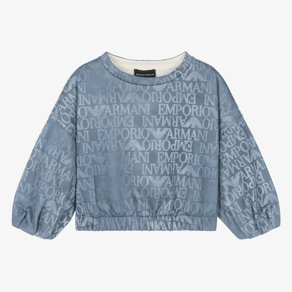 Emporio Armani - Blaues Sweatshirt im Denim-Look-mit Adlermotiv für Mädchen | Childrensalon