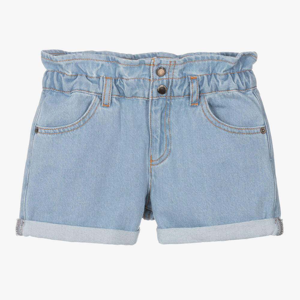Emporio Armani Babies' Girls Blue Denim Paperbag Shorts