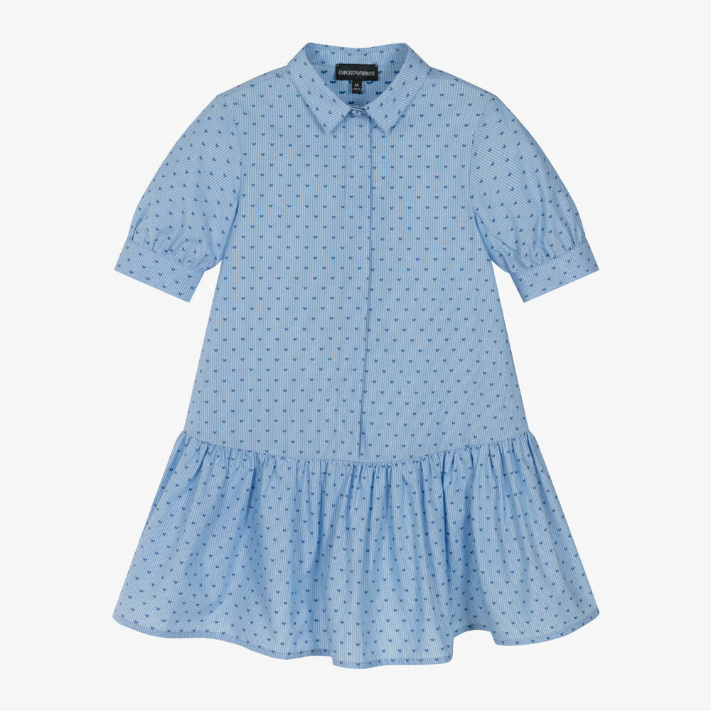 Emporio Armani - فستان قميص قطن مقلّم لون أزرق | Childrensalon