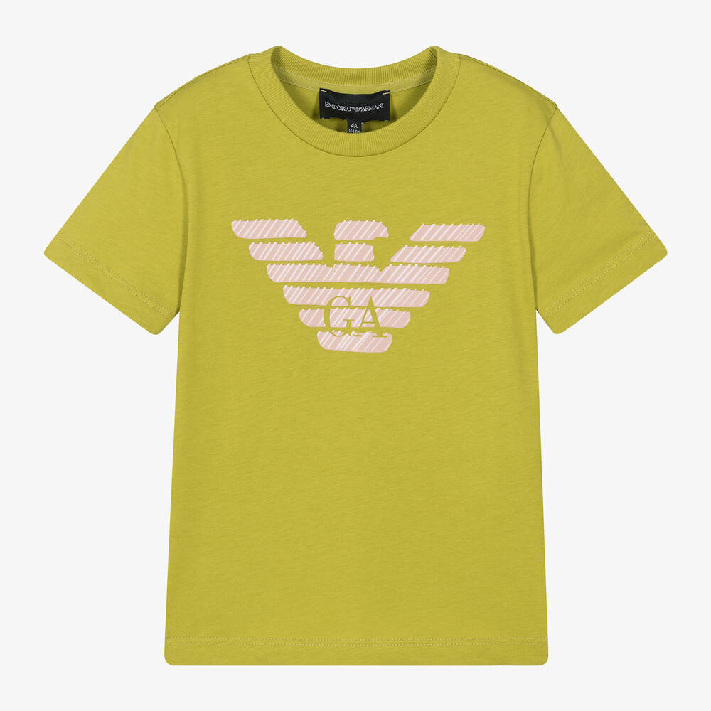 Emporio Armani - Girls Green Organic Cotton Eagle T-Shirt | Childrensalon