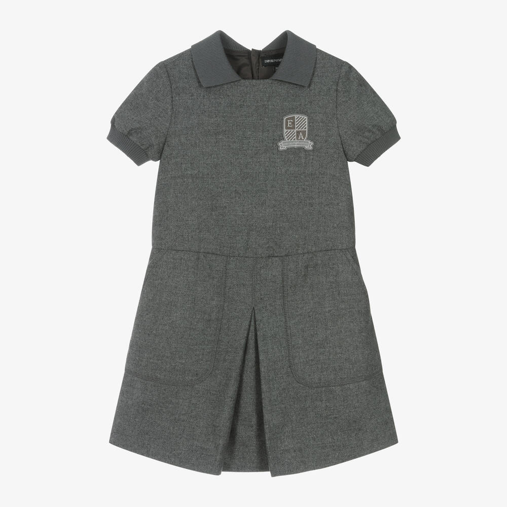 Emporio Armani - Girls Grey Wool Flannel Dress | Childrensalon