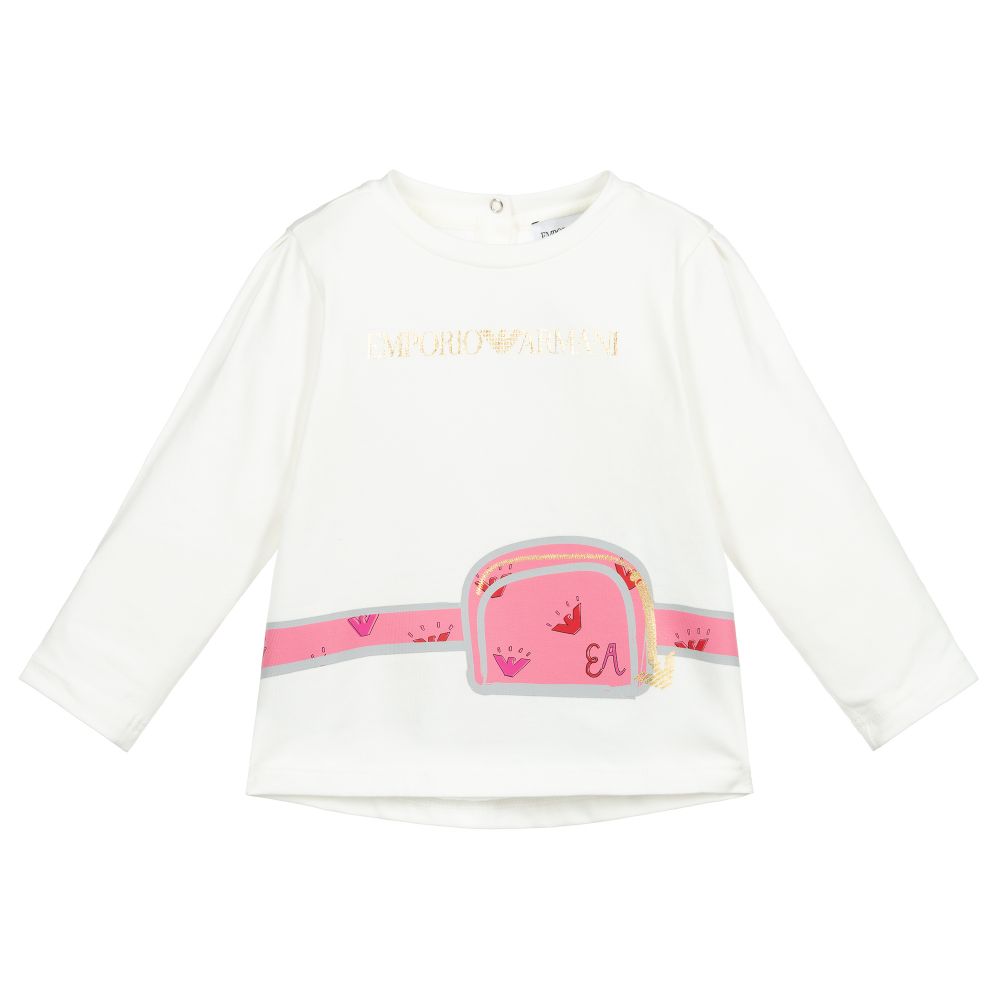 Girls Ivory Cotton Logo Top | Childrensalon