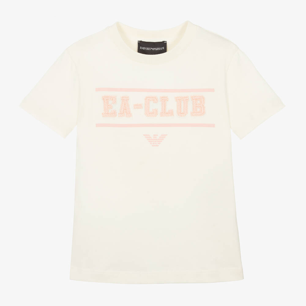 Emporio Armani - T-shirt ivoire brodé en coton fille | Childrensalon