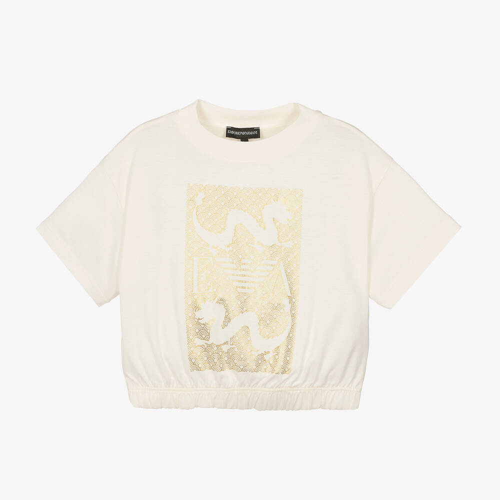 Emporio Armani - T-shirt ivoire et doré dragon fille | Childrensalon